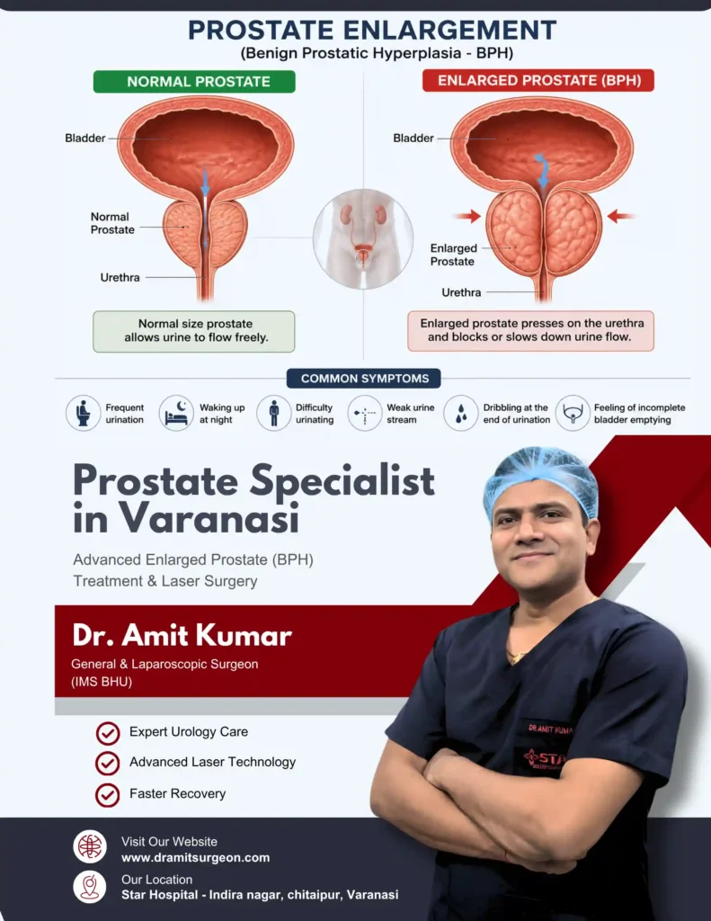 Dr Amit Kumar, Prostate Specialist in Varanasi, explaining enlarged prostate (BPH) symptoms and advanced laser prostate surgery treatment at Star Hospital Varanasi