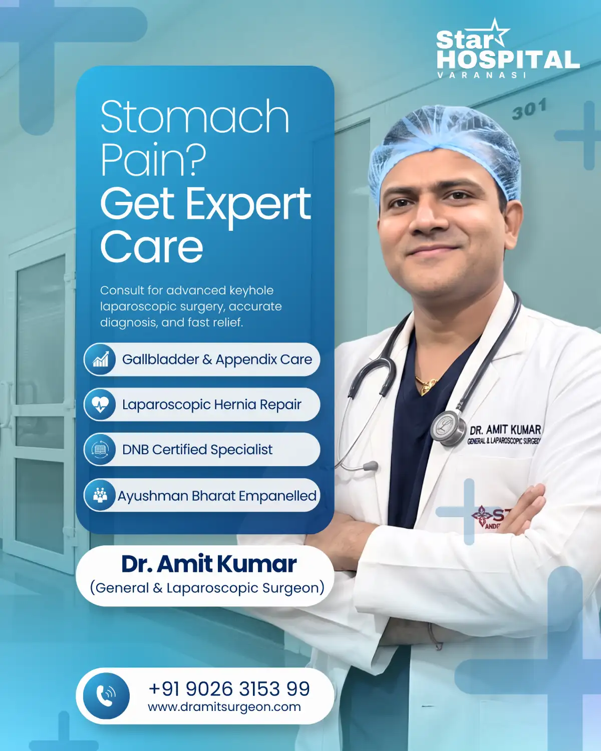Best stomach doctor in Varanasi Dr Amit Kumar laparoscopic gastro and abdominal surgeon Star Hospital